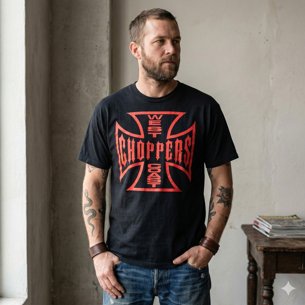 West Coast Choppers Graphic T-Shirt Mens XL Lane Seven Black‎ Red Biker Moto